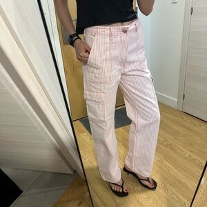 Zara pink stripped cargo pants